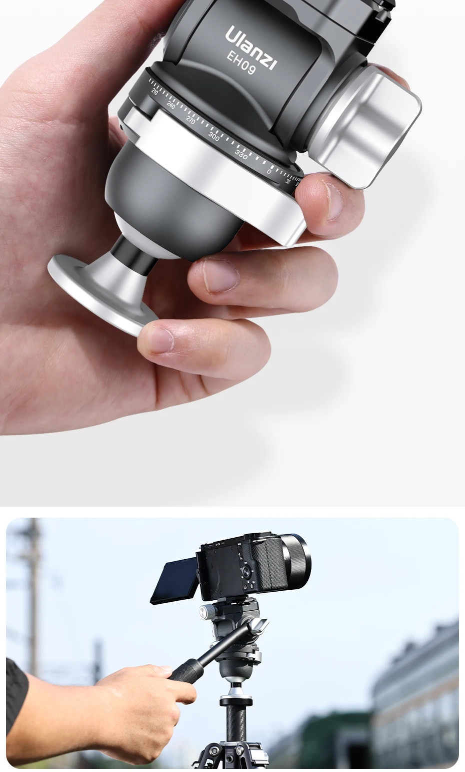 EH09 Inverted Ball Head for Tripod Arca-Swiss Compatible Support Vertical&Horizo