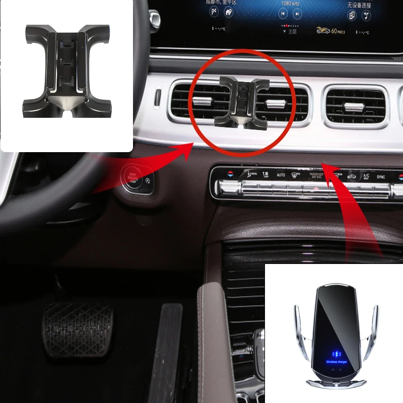 

Car Phone Holder For Mercedes Benz GLE 2020 2021 2022 2023 W167 GLS X167 Wireless Charger Magnetic USB Infrared Fast Charging