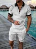 Summer Men's Sports Patchwork Pattern Short Sleeve Stylish Zipper Polo Shirt And Shorts Set Men's Casual Streetwear 2-pie 1