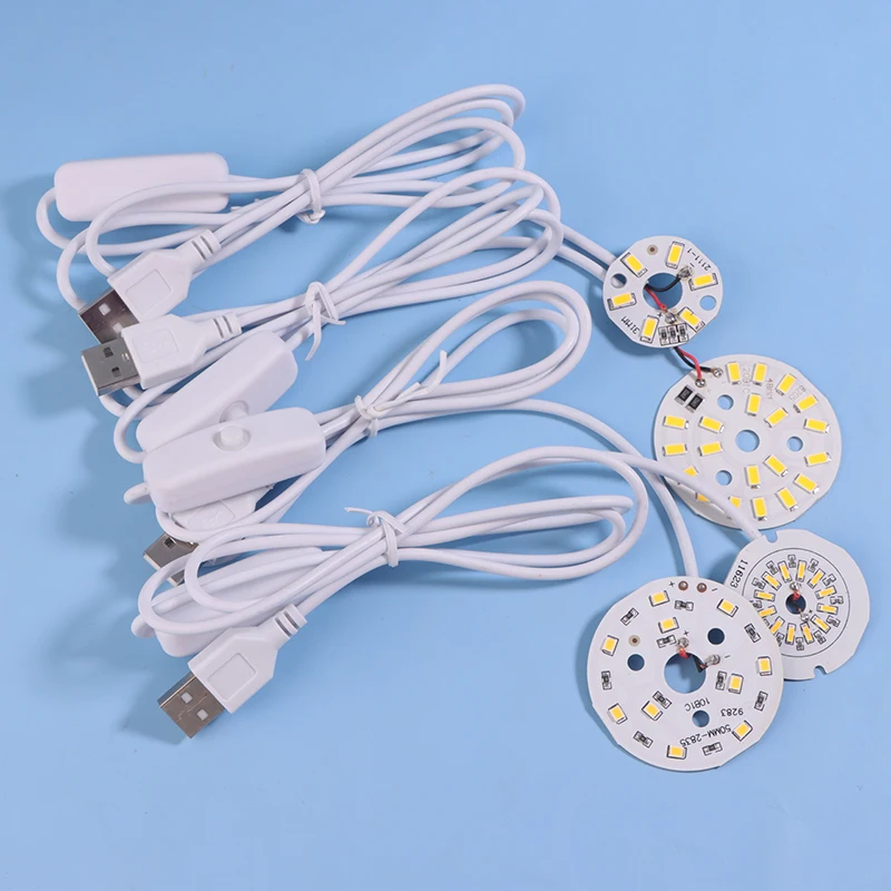 1Pc 1.5M Line Length DC5V LED Chips SMD5730 LED Lamp 31/38/48/50mm USB 3W Light Board Warm White Light With ON/OFF Switch Cable