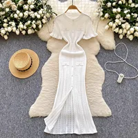 YuooMuoo Ins Hot Sexy Wrap Hips Split Knitted Dress Women Brand Fashion Wedding Guest Look Long Party Dress Lady Sweater Vestido - Image 2