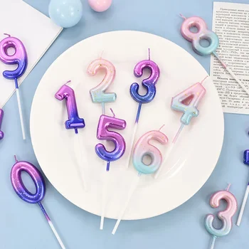 Bougie colorée numérique interstellaire décorée de gâteau joyeux anniversaire, couleur bonbon délicate pour enfants, décoration de fête avec chiffres 0-9 1