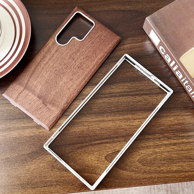 Premium Aluminum Alloy Frame with Wooden Back Case Cover - Walnut, Ebony, Rosewood