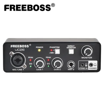 FREEBOSS 드라이버 프리 DIR 모니터 외부 기타 오디오 인터페이스, PC 녹음 사운드 카드 입력, ASIO4ALL Mac OS UC26, 3 채널