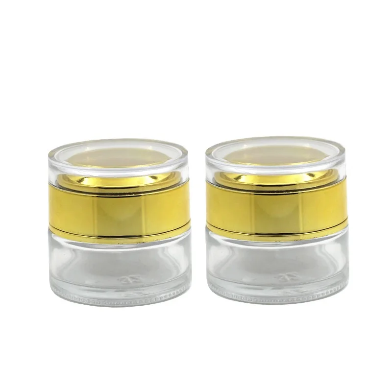 

10pcs Skincare Glass Cream Containers Empty Clear Jar Shiny Gold Acrylic Lid Refillable Packing Bottle 20G 30G 50G Cosmetic Pot