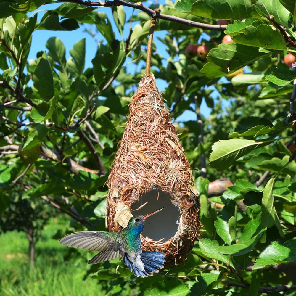 Bird House 1/2PCS Bird House Natural Grass Hummingbird Bird Nest Fiber Hand-Woven Roosting Nest Hut for Yard Decoration