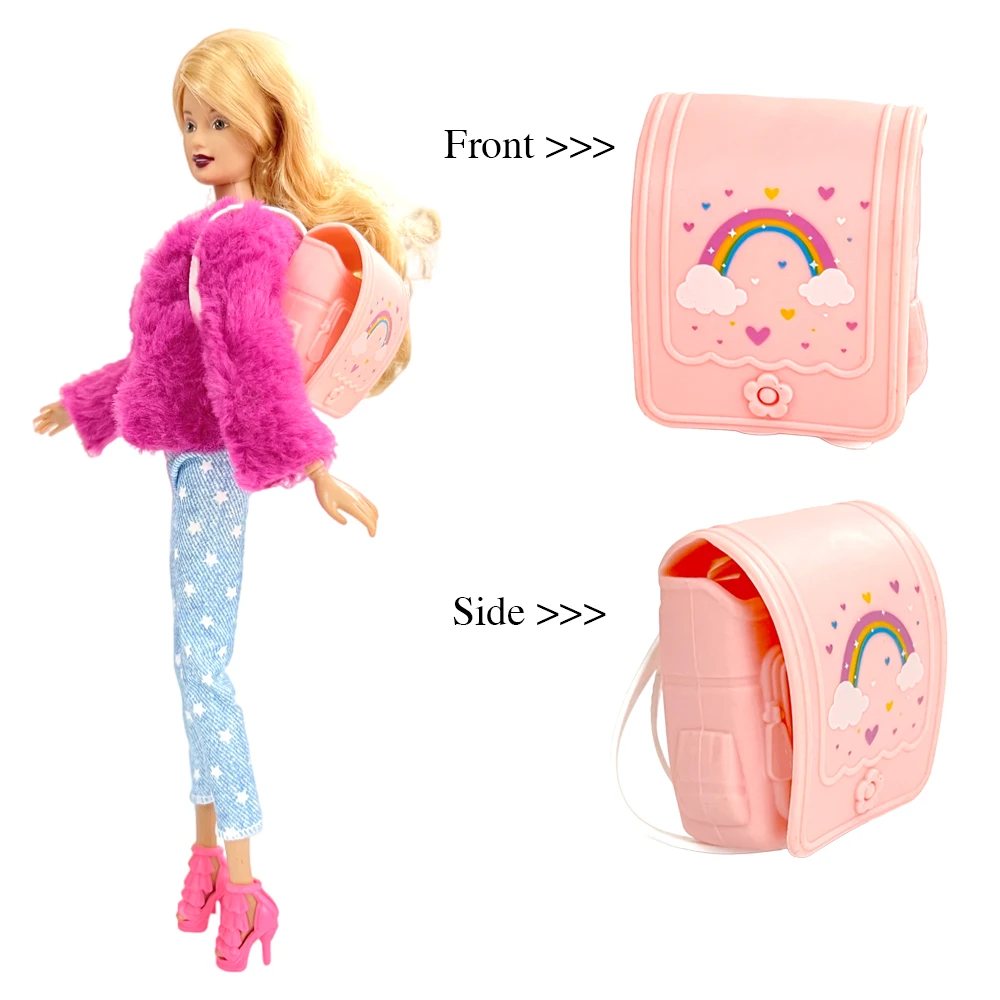 

NK Official 1 Pcs Fashion Pink Bag Plastic Play House Backpack Adjustable 1/6 Doll Toy for Barbie Doll School Accessories