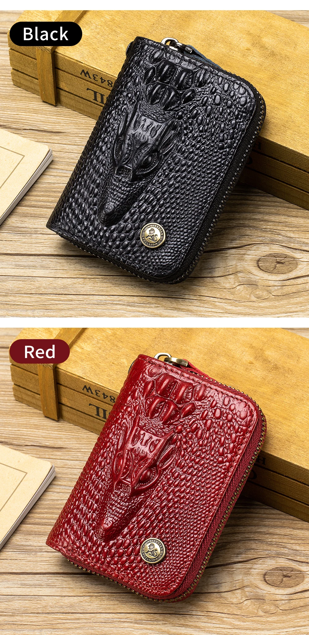 STEEL LION Cow Pickup Bag, Unisex, multifunktionale Münztasche mit Krokodilmuster, Schlüsseltasche mit mehreren Fächern und diebstahlsicherer Eisenkette – Detail 9