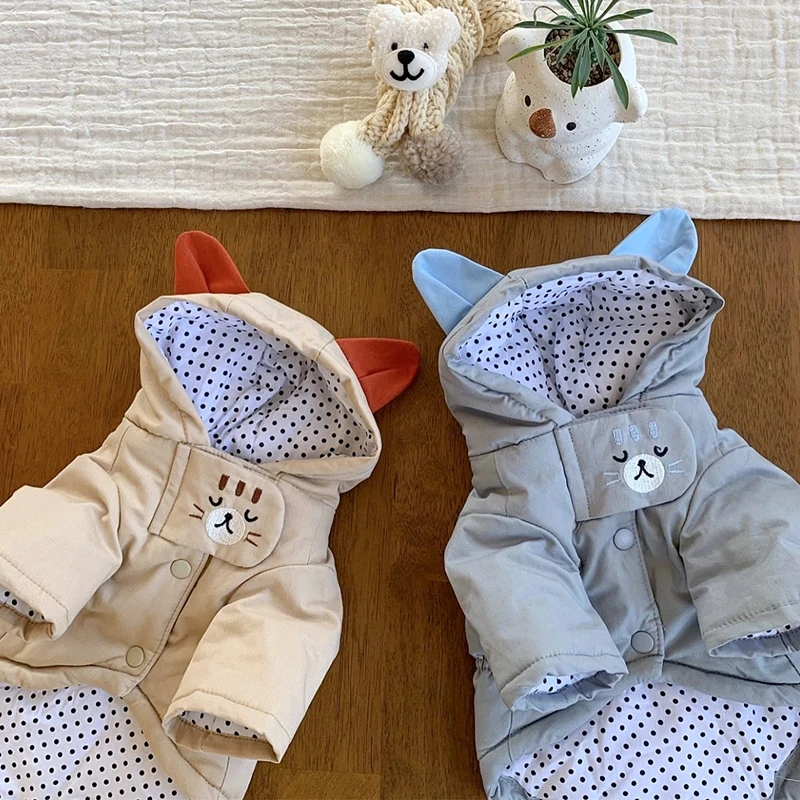 Autumn Warm Dog Clothes Pet Dog Solid Cotton Coat Winter Teddy Soft Open Button Clothes Outgoing Cold Jacket