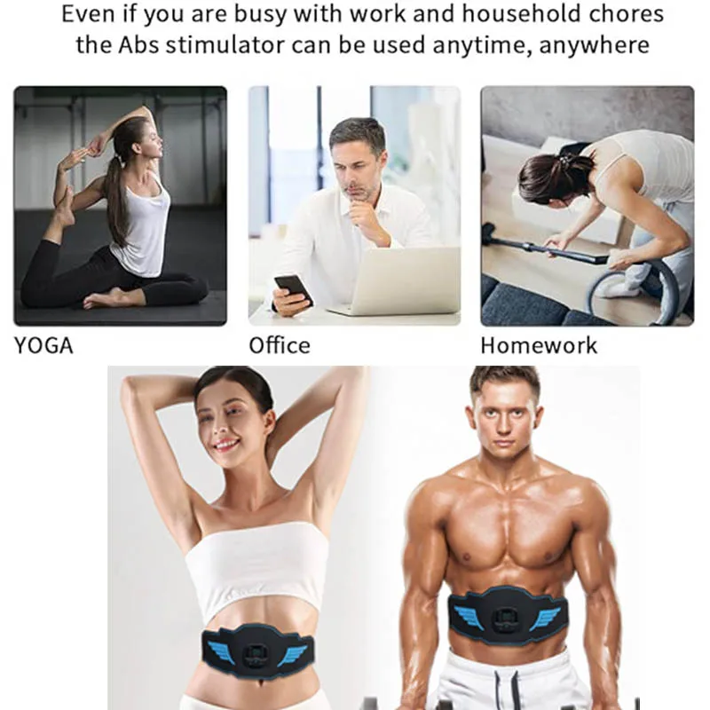 60cm Smart EMS Muscle Stimulator Trainer Fitness Massager Abdominal Training Belt Weight Loss Body Slimming Pad USB Rechargeable