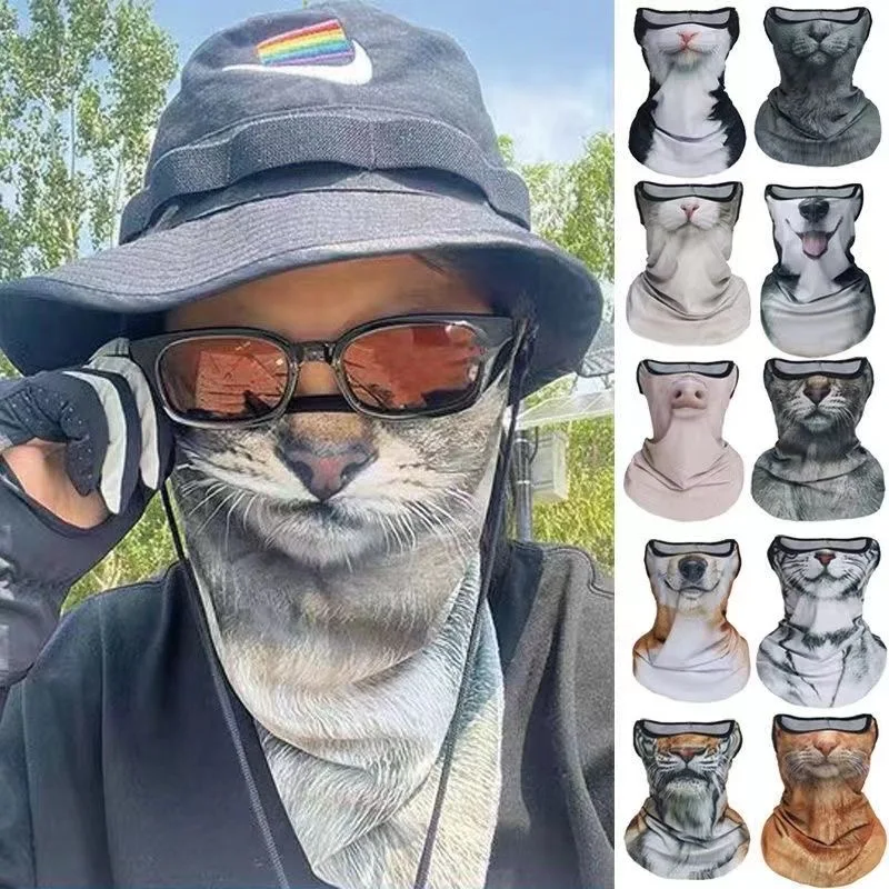 Ice Silk Animal Print Sun Protective Scarf Half Face Ear Loop Sunscreen Mask Breathable Neck Gaiter Outdoor Balaclava Mask