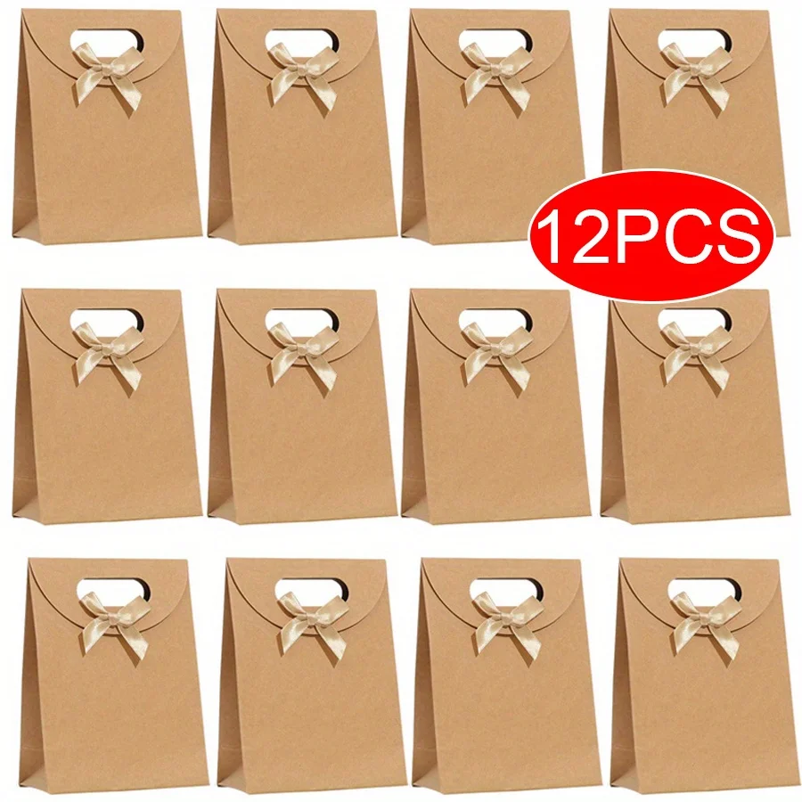 Pack of 12 - Paper Gift Bags, Gift Wrap Bags with Handles, Birthday Party Favor Bags, Brown Kraft Paper Bags Storage Bag