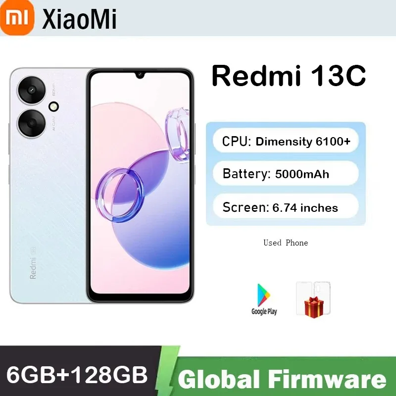 Global firmware 5000mAh Xiaomi Redmi 13C 5G  smartphone Dimensity 6100+ 6.74" ultra-large Display 50MP+5MP AI Camera  used phone