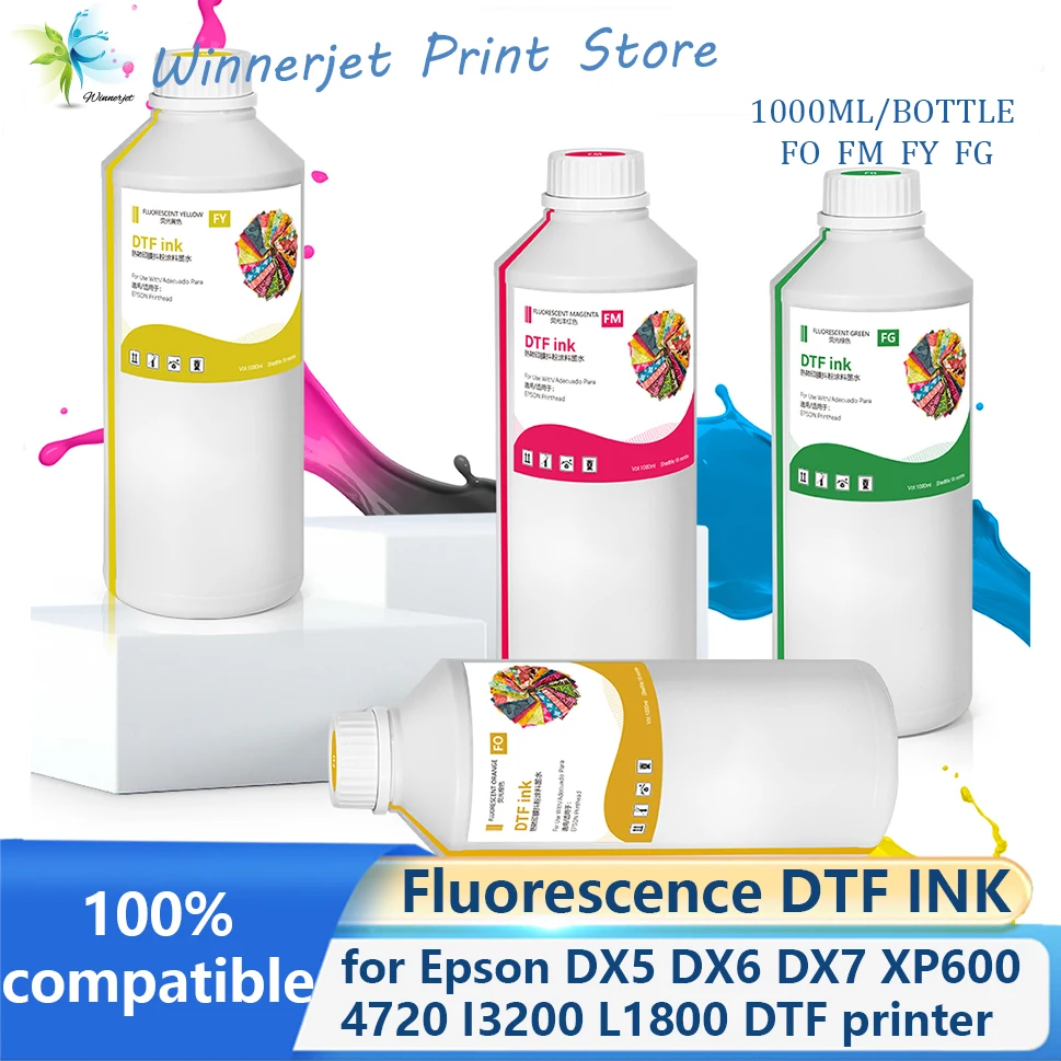 1000 ml fluorescence DTF ink for Epson DX5 DX6 DX7 XP600 4720 I3200 L1800 DTF Printer Neon Fluorescent Color Ink