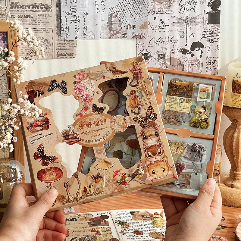 

MOHAMM 100 Sheets Vintage Plant English Stickers Box for Stationery Gift Set DIY Arts Crafts Journal Supplies