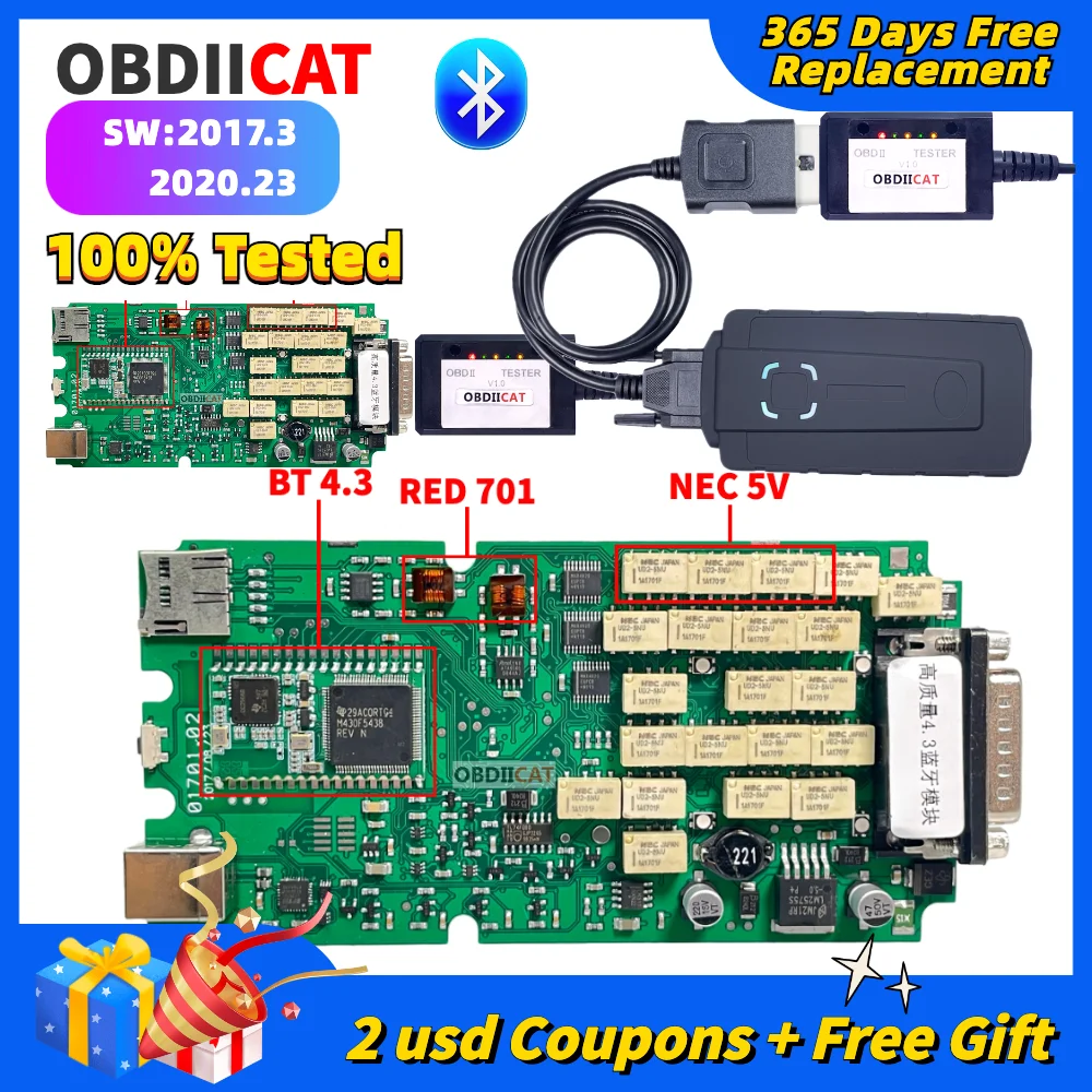 

OBDIICAT 2020.23 WOW TCS PRO V3.0 PCB 9241 OBD2 For Cars / Trucks 3in1 OBD2 Diagnostic Tool 2017R3 With Keygen Bluetooth