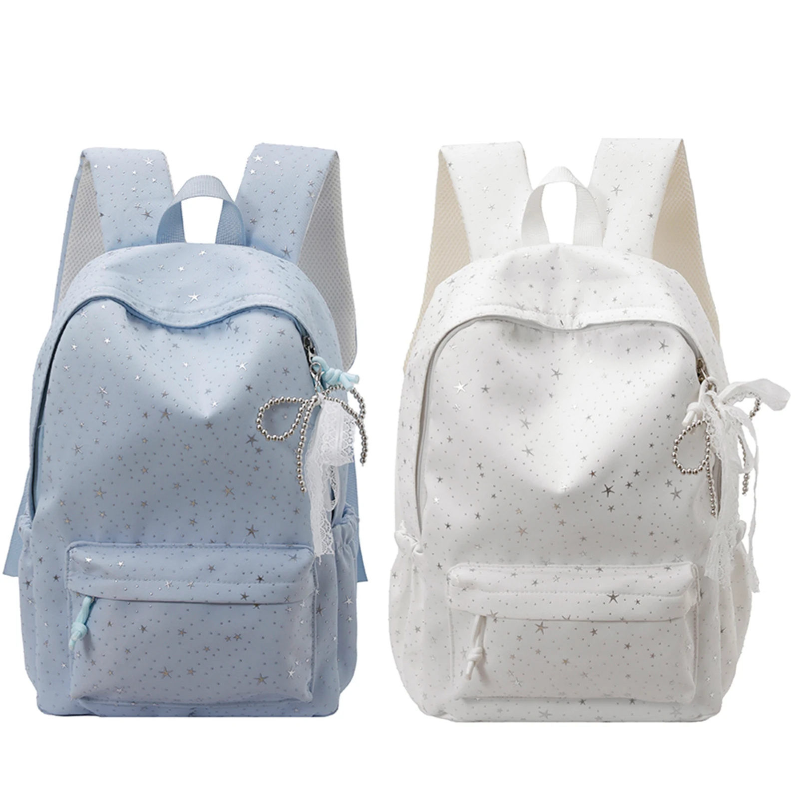 Women Star Canvas Backpack Multi-Pockets Bookbag with Bowknot Pendant Laptop Backpacks for Middle And High School Students 3