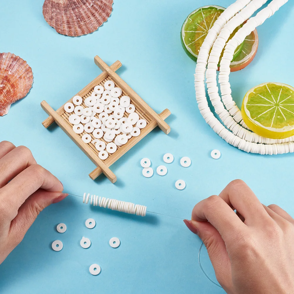 10 Strand Flat Round Handmade Polymer Clay Bead 3/4/5/6/8mm Spacers Loose Bead for jewelry DIY making bracelet necklace Decor