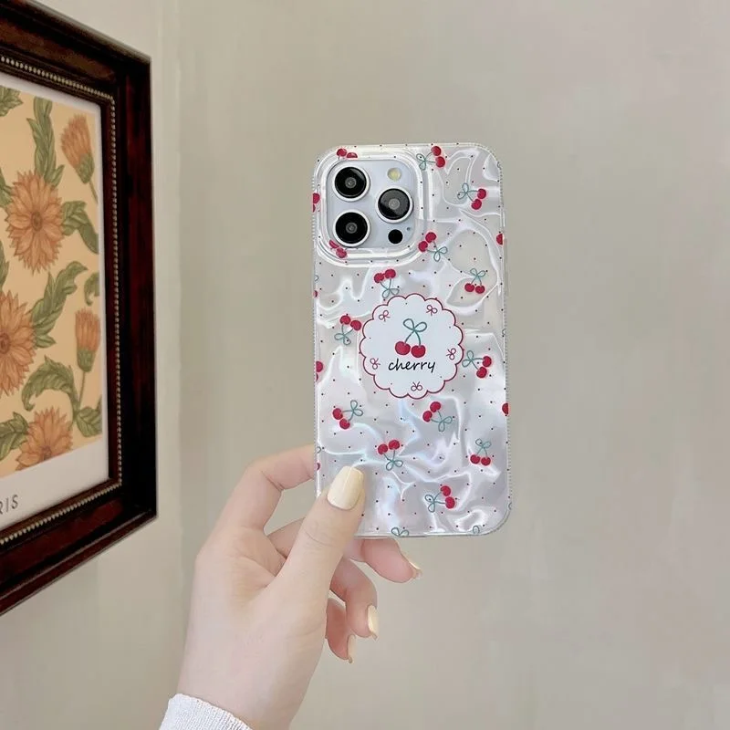 Retro Cherry Dazzle Lustre Lining Phone Case with Lanyard