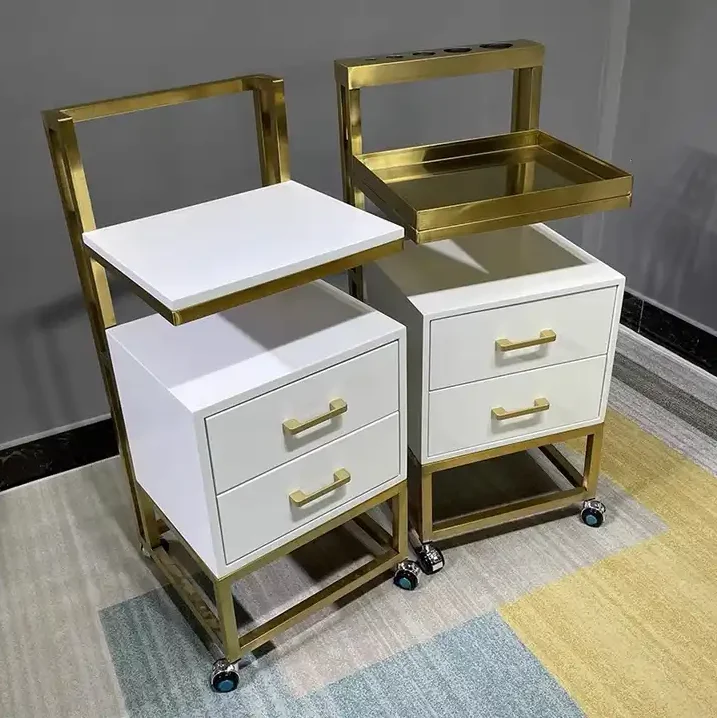

Luxury stainless steel metal gold plated salon barber trolley