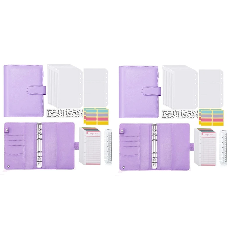 

2X A6 Budget Binder With Zipper Envelopes, Budget Planner Book Money Saving Organizer, Cash Envelopes Purple