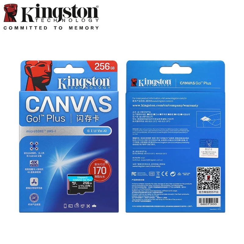 안드로이드 모바일 장치, 액션 캠, 드론 및 4K 비디오 제작용 Kingston 64gb 128gb 256gb 512gb 1tb microSD 메모리 카드