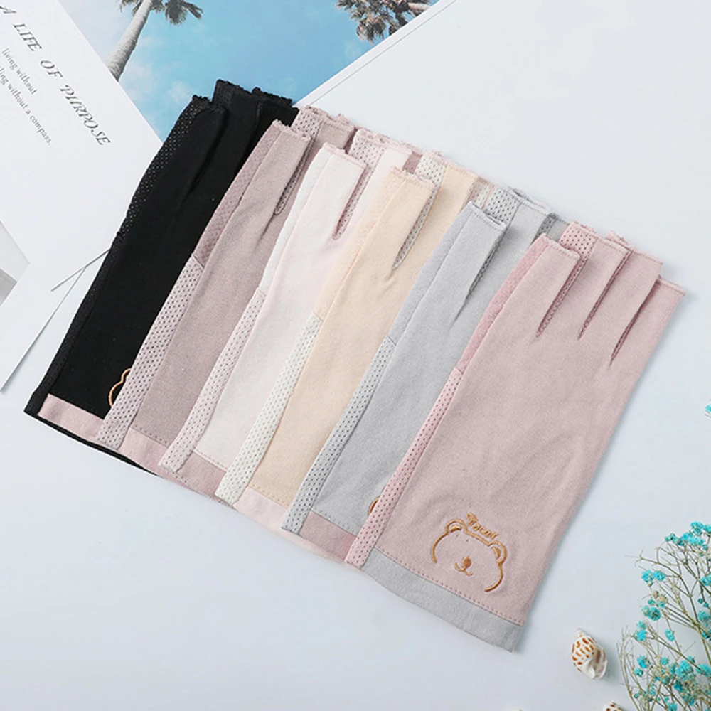 

Ladies Summer Thin Half-finger Riding Driving Non-slip Touch Screen Sunscreen Anti-ultraviolet Manicure Half Finger Glove