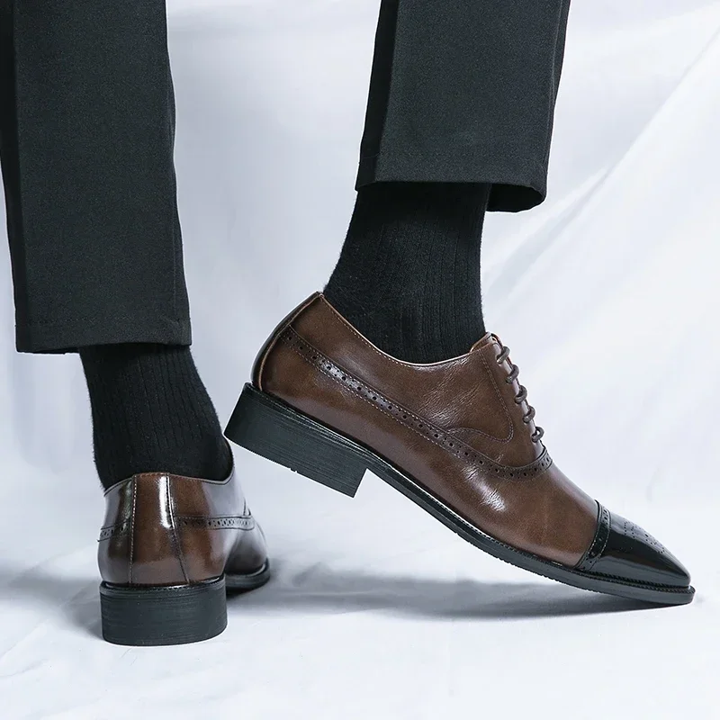 2025 Men's Luxury Wedding Shoe Pointed Toe Lace-up Dress Shoes for Men Classic Business Men Leather Shoes Plus Size 38-46 3