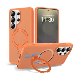 Rotating Magnetic Ring Stand Case - Shockproof Lens Protection & Wireless Charging Compatible - S26 Ultra (Orange sanFen)