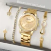 4PCS/Set Fashion Rhinestone Women Watches Luxury Steel Band Ladies Quartz Watch Bracelets Set Reloj Mujer（Without Box） 1