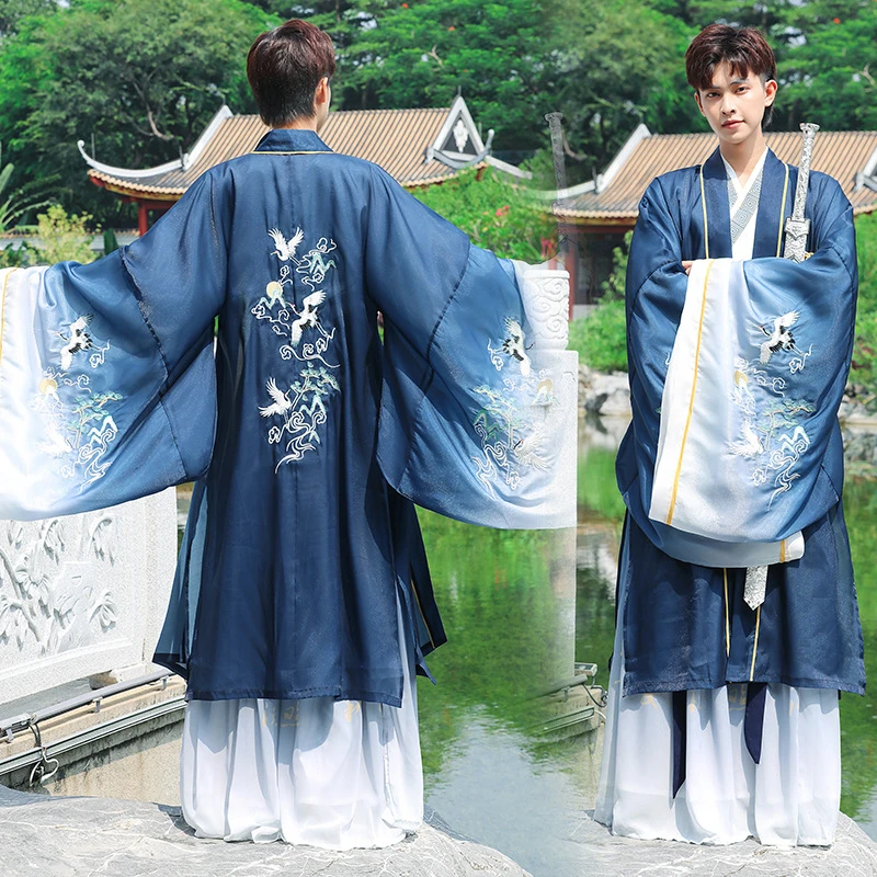 Chinese Hanfu Men Ancient Traditional Embroidery Hanfu Folk Dress Han Dynasty Oriental Clothing Halloween Cosplay Costumes