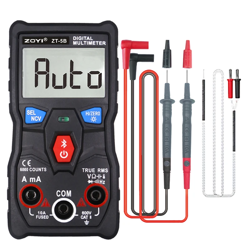 ZT-5B 전문가용 디지털 멀티미터 6000 카운트 True RMS AC/DC 전압 전류 측정 블루투스 미니 전자 테스터