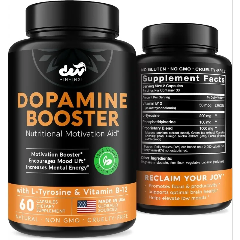 Dopamine Brain Support Supplement containing vitamin B12 enhances mental health 60 capsules dopamine brain supplement