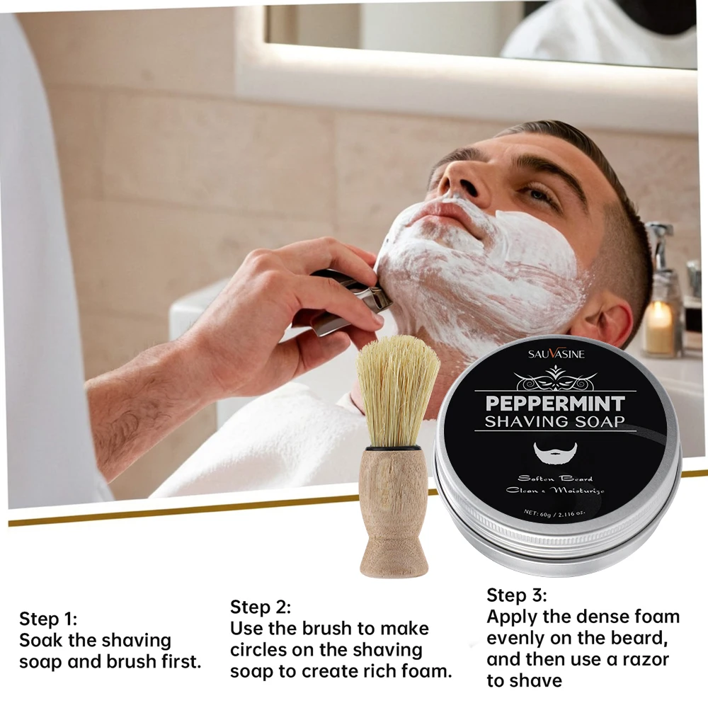 Mint Scent Men's Shaving Soap Shaving Brush Kit Long-lasting Soaps Refreshing Gentle Smooth Shave Beard Cream for Men