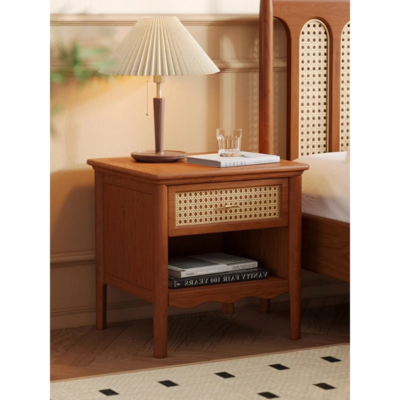 

Mu shell solid wood bedside table small apartment Nordic Japanese style side table French retro style bedroom bedsideliving room