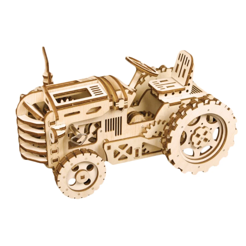 Natural Wooden Mechanical Tractor Model Kit to Build for Adults and Kids - Detailed and Sturdy - 3D Wooden Puzzle