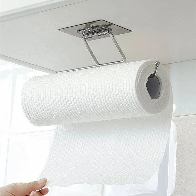 Lazy Person Cloth Stainless Steel Bracket Without Punching Pasted Kitchen Bathroom Toilet Tissue Storage Rack Hanging Rack