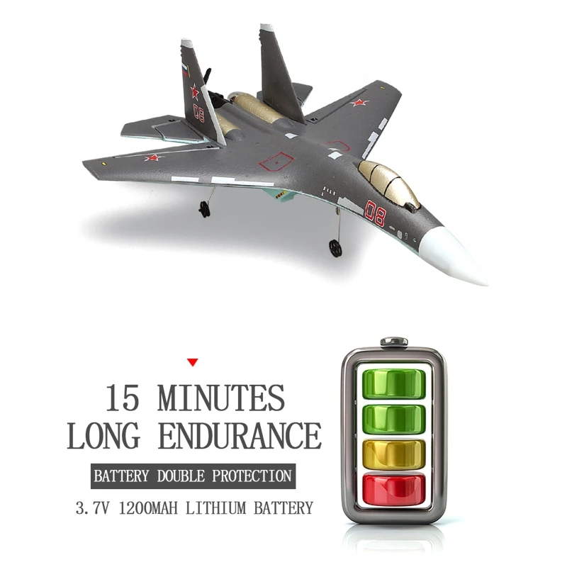 AirGlide Avion de Chasse Télécommandé SU-35 - Jouet pour Enfant - Nez Anti-Collision Incassable - Avion Rc radiocommandé Flexible et Indestructible - Planeur Facile à Piloter 2,4 GHz