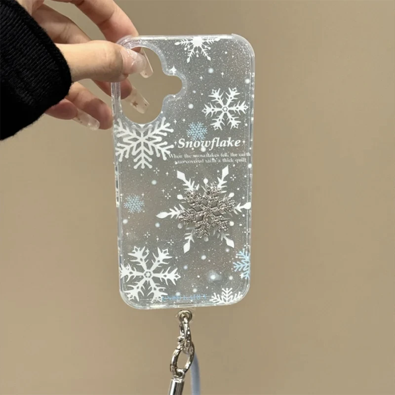 Winter Snowflake Clear Phone Case For iPhone 16 Pro Max 15 13 14 Shockproof Back Cover