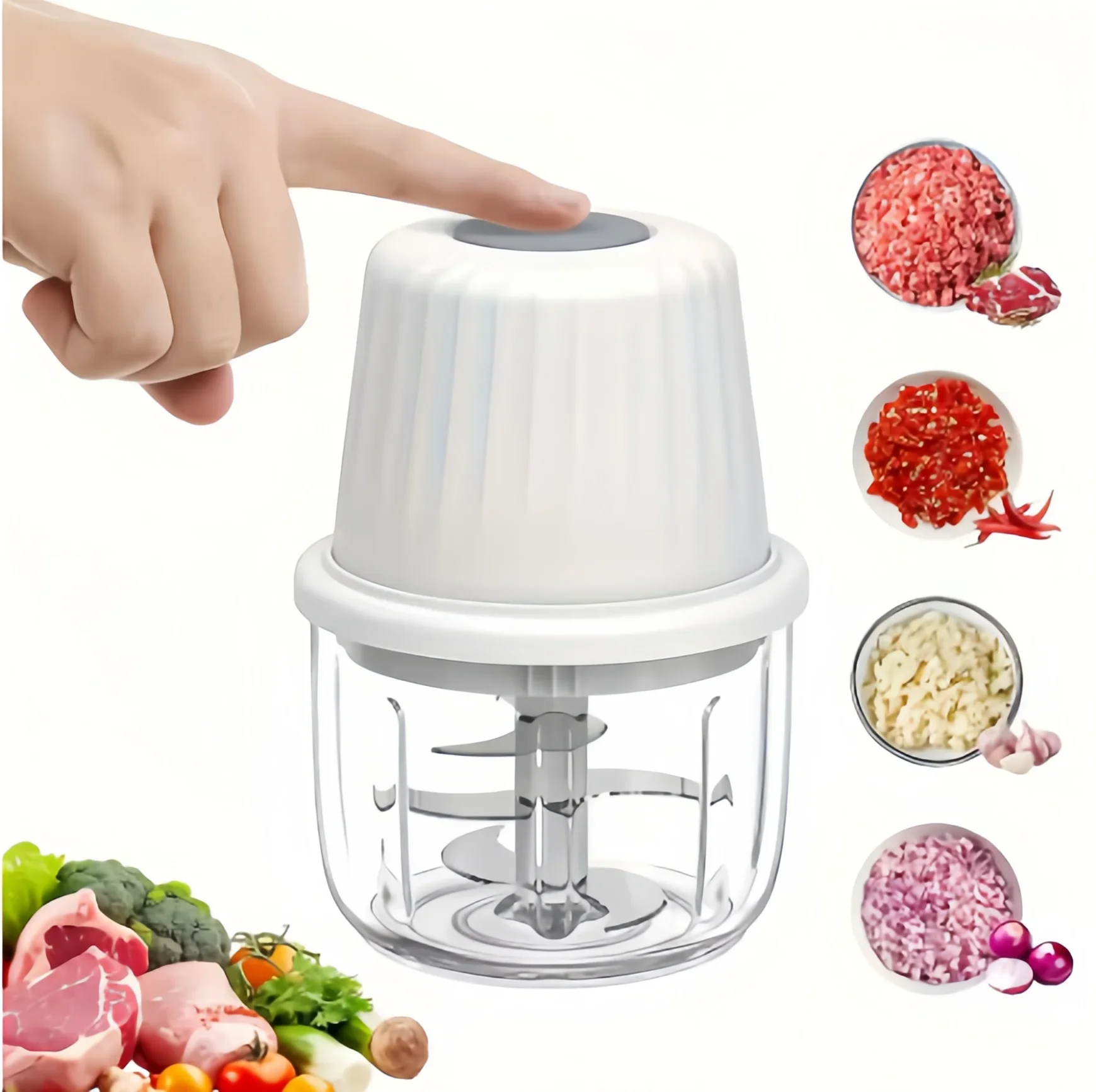 Cordless Electric Food Chopper, 350ml Mini Processor with 304 Stainless Steel Blade & Isolation Plate, for Garlic, Meat, Veggies 1