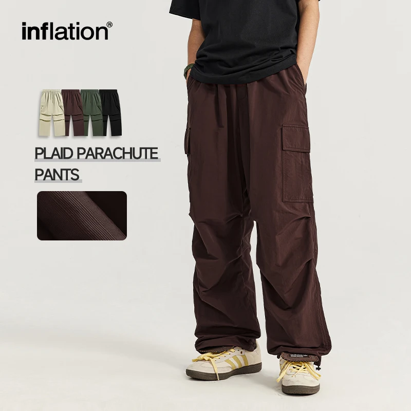 

INFLATION Blank Parachute Pants Men Summer Elastic Waist Casual Cargo Pants