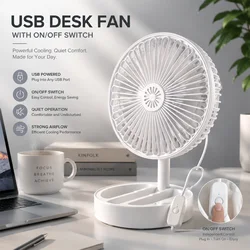 Ultimate USB Desk Fan with On/Off Switch - Whisper - Quiet, Portable, and Powerful Airflow (White)