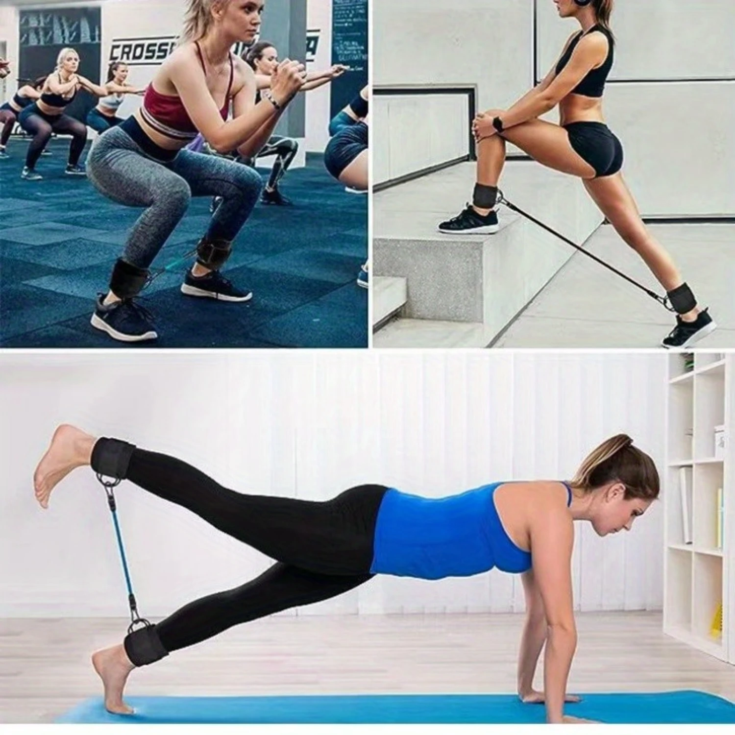 Universal Polyester Fitness Ankle Straps Set with 3 Resistance Bands, 2 Ankle Cuffs for Leg and Glute Exercises, Muscle Toning -