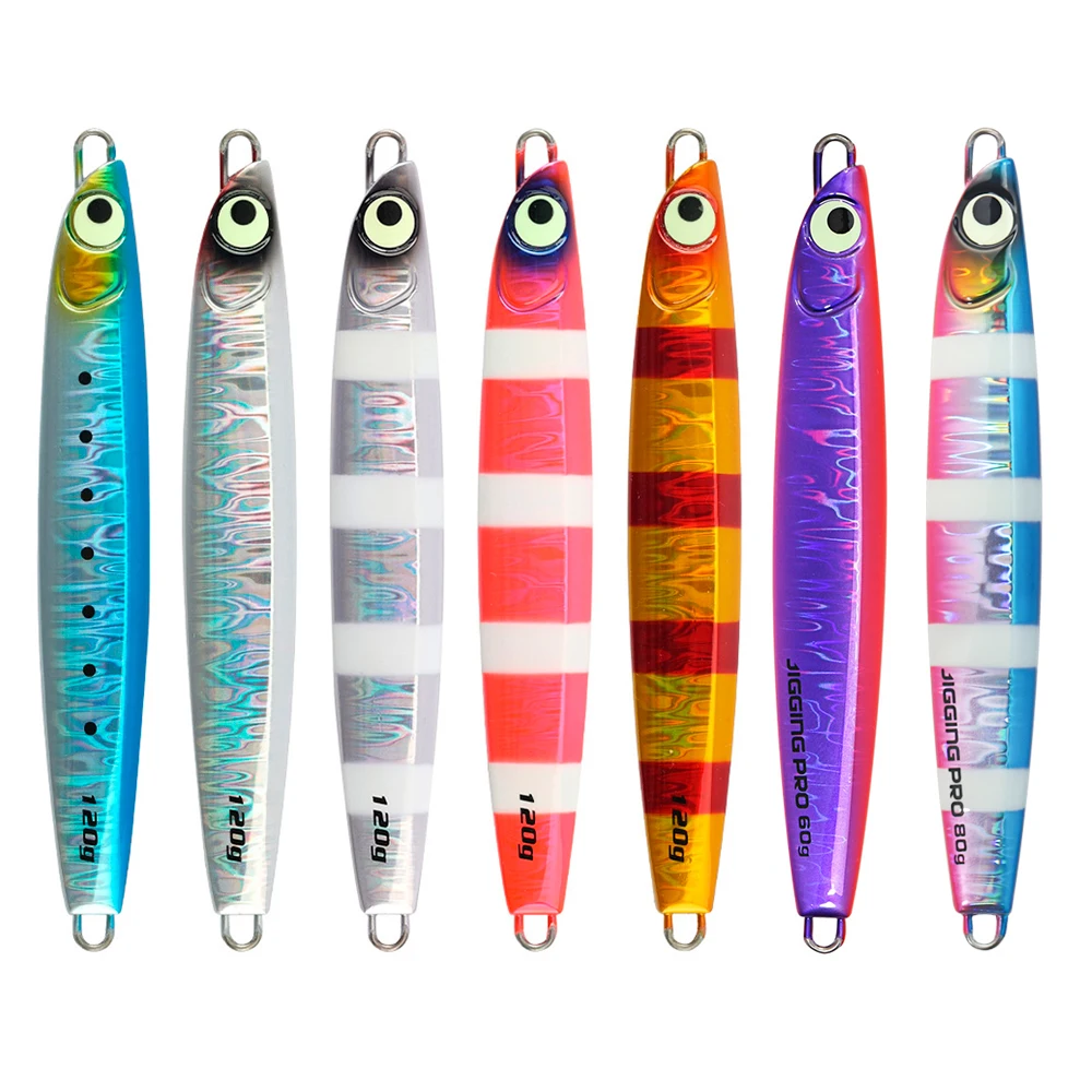 JIGGING PRO Slow Pitch Jigs 60g 80g 100g 120g 160g Lange Casting Metall Jig Boot meer Angeln Köder Leuchtende Künstliche Köder – Detail 7