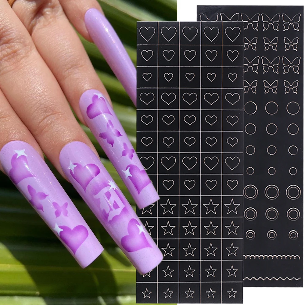 Nail Art Airbrush Stencils Sticker 10 Styles Patterned Stickers