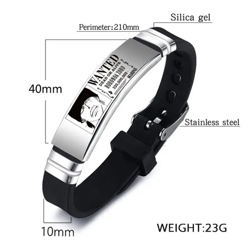 Anime One Piece Personalized Straw Hat Monkey&middot;D&middot;Luffy Bracelet Wanted Stainless Steel Silicone Bracelet Party Accessories