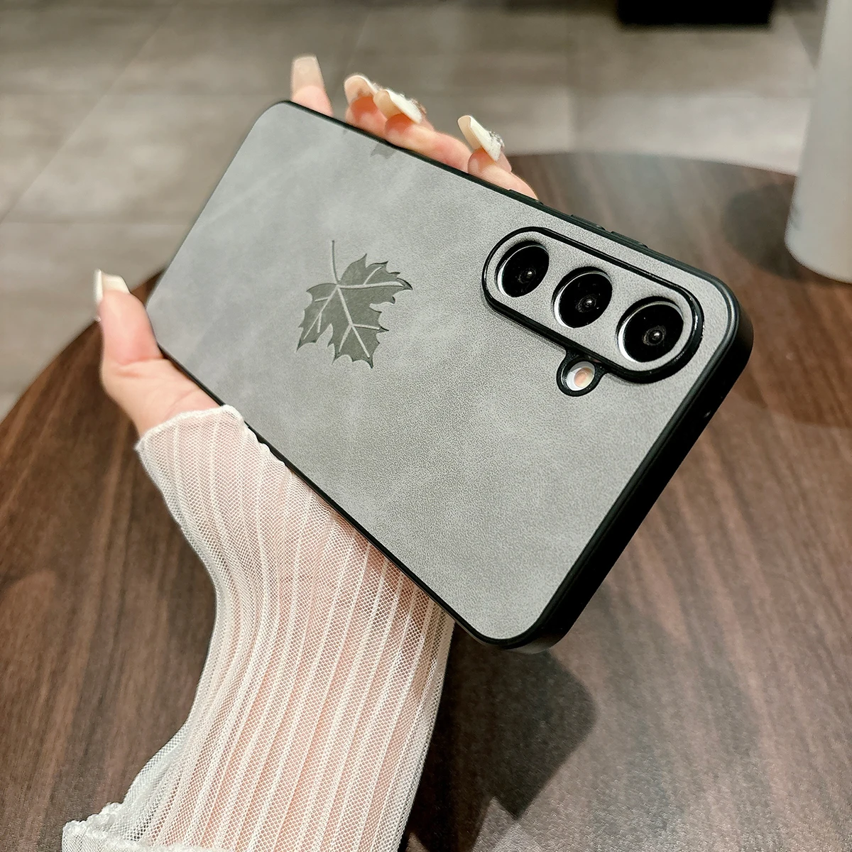 Leather 3D Maple Leaf Soft Matte Camera Protective Case