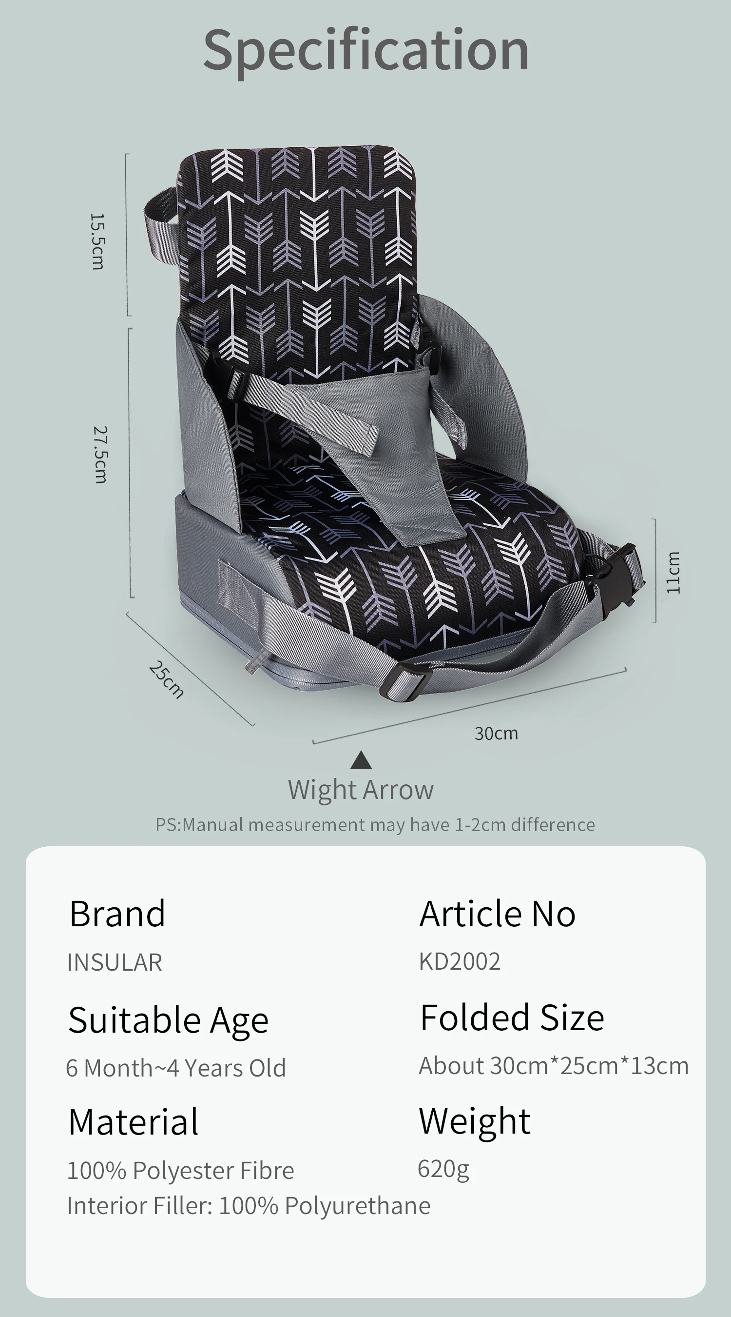 Portable Folding Children Seat Height Cushion Baby Dining Chair Height Cushion Children Product Adjustable Removable