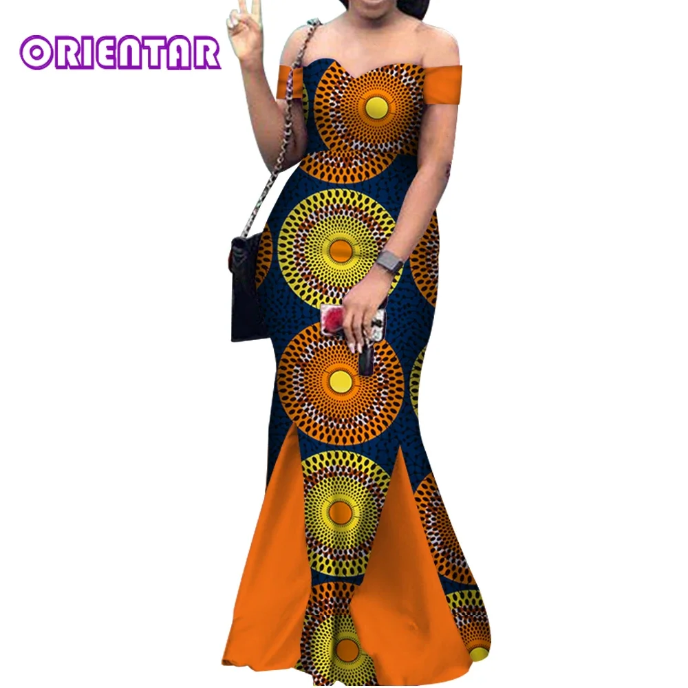 BAZINRICHE African Wax Print Dress - Plus Size Long Sleeve Maxi Dress, Ankara Dashiki Pattern, Color-1, 3X-Large