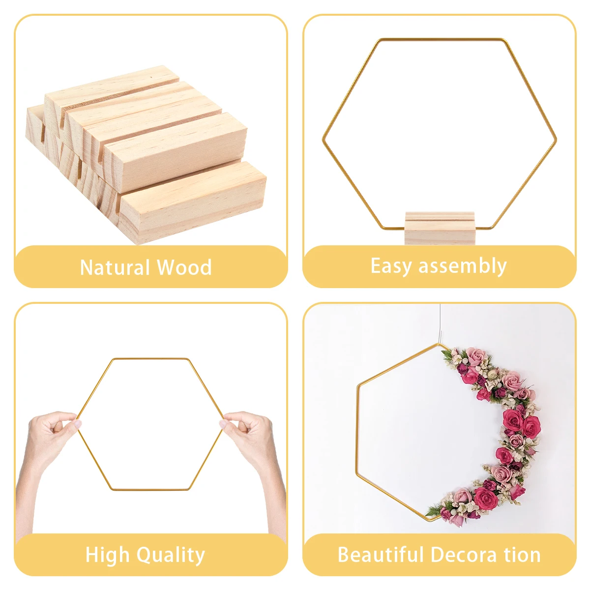 Set SUPVOX Cerchi Floreali Fai Da Te – Cuori, Rotondi, Base In Legno E Metallici Per Macramè E Acchiappasogni - 3